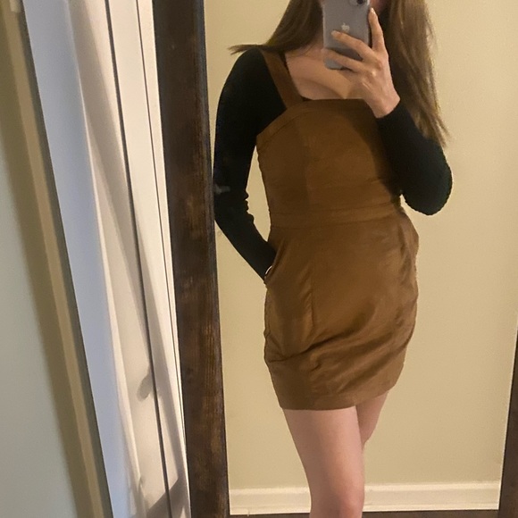 Abercrombie and Fitch faux suede tan camel color pinafore coverall dress size XS - Picture 1 of 3